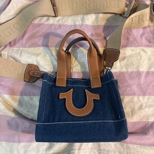 True Religion Blue Denim and Brown Leather Mini Bag
